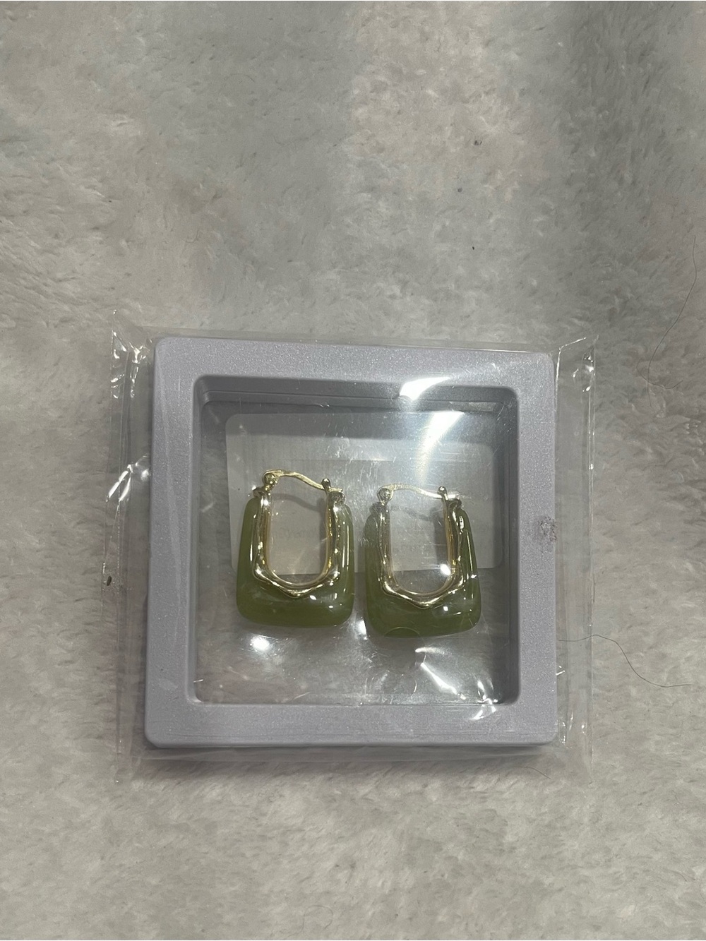 Elegant Gold & Sage Resin Square Hoop Earrings - Women Jewelry